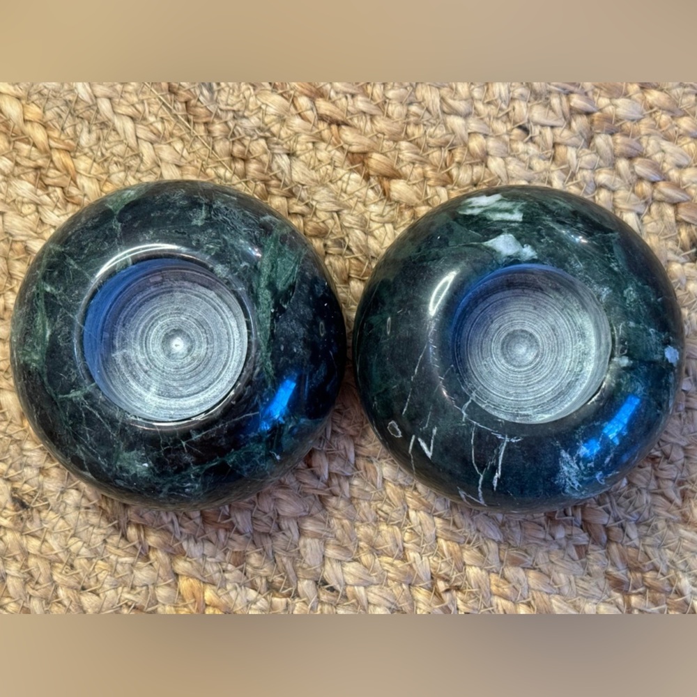 Pair of Vintage Green Marble Tea Light Candle Holders